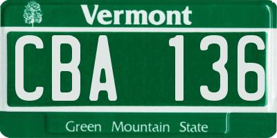 VT license plate CBA136