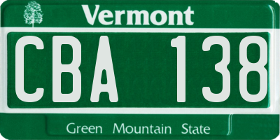 VT license plate CBA138