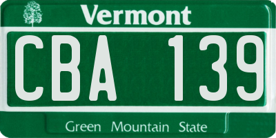 VT license plate CBA139