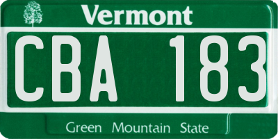 VT license plate CBA183