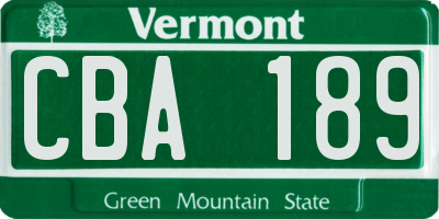 VT license plate CBA189