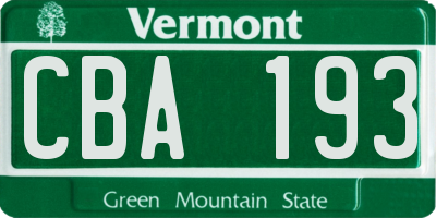 VT license plate CBA193