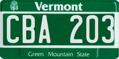 VT license plate CBA203