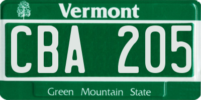 VT license plate CBA205