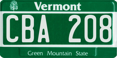 VT license plate CBA208