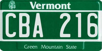 VT license plate CBA216