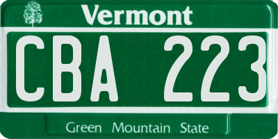 VT license plate CBA223