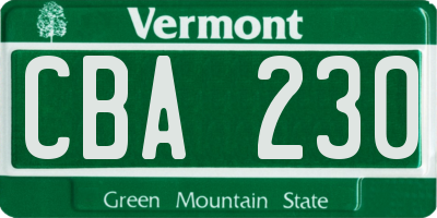 VT license plate CBA230