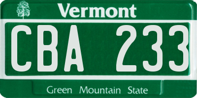 VT license plate CBA233
