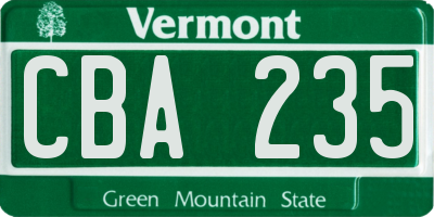 VT license plate CBA235