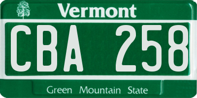 VT license plate CBA258
