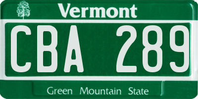 VT license plate CBA289