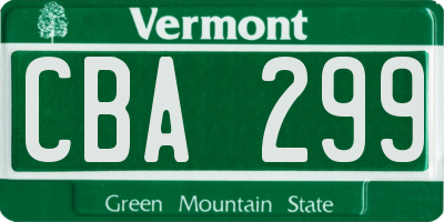 VT license plate CBA299