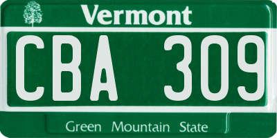 VT license plate CBA309