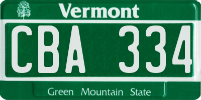 VT license plate CBA334