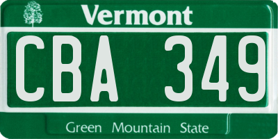 VT license plate CBA349