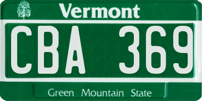 VT license plate CBA369