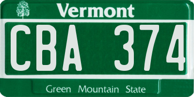 VT license plate CBA374