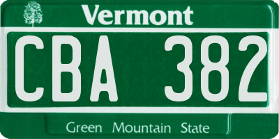 VT license plate CBA382