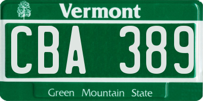 VT license plate CBA389