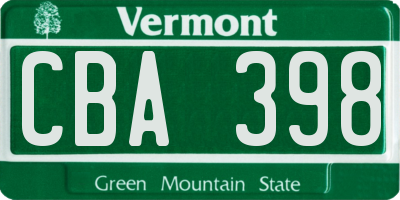 VT license plate CBA398