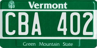 VT license plate CBA402