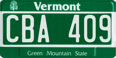 VT license plate CBA409