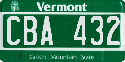 VT license plate CBA432