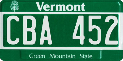 VT license plate CBA452
