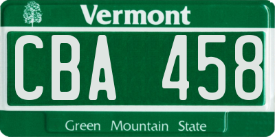 VT license plate CBA458