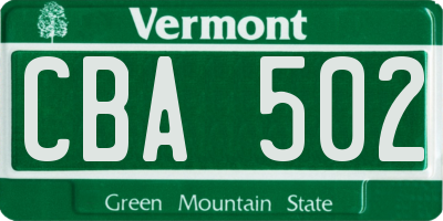 VT license plate CBA502