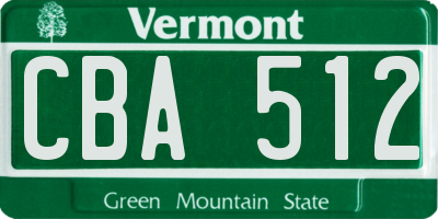 VT license plate CBA512