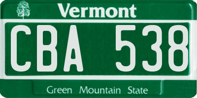 VT license plate CBA538