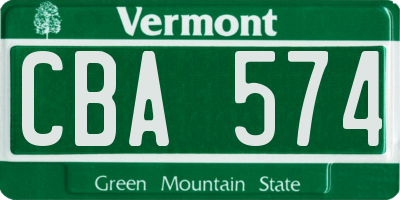 VT license plate CBA574