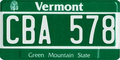 VT license plate CBA578