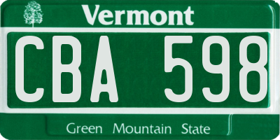 VT license plate CBA598