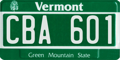 VT license plate CBA601