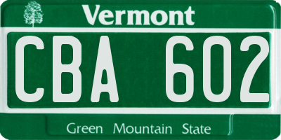 VT license plate CBA602