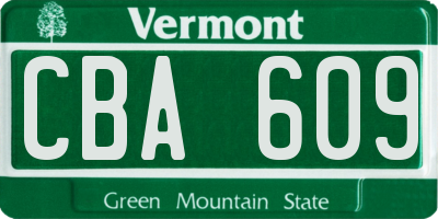 VT license plate CBA609