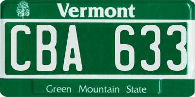 VT license plate CBA633