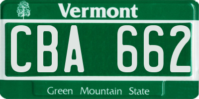 VT license plate CBA662