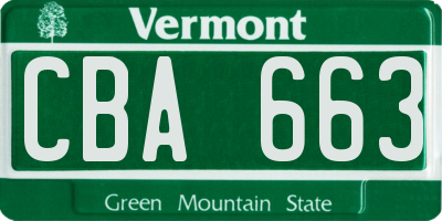 VT license plate CBA663