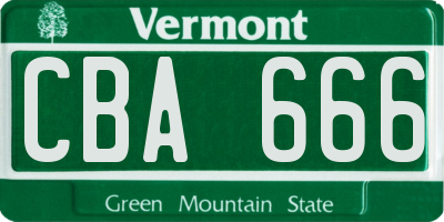 VT license plate CBA666