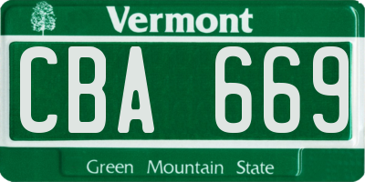 VT license plate CBA669