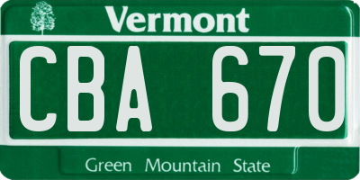VT license plate CBA670