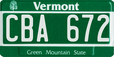 VT license plate CBA672