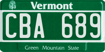 VT license plate CBA689