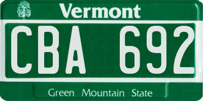 VT license plate CBA692