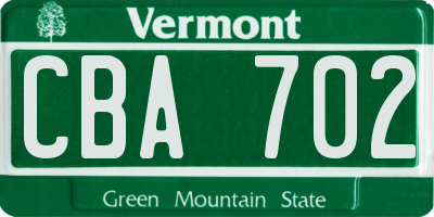 VT license plate CBA702