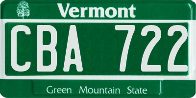 VT license plate CBA722